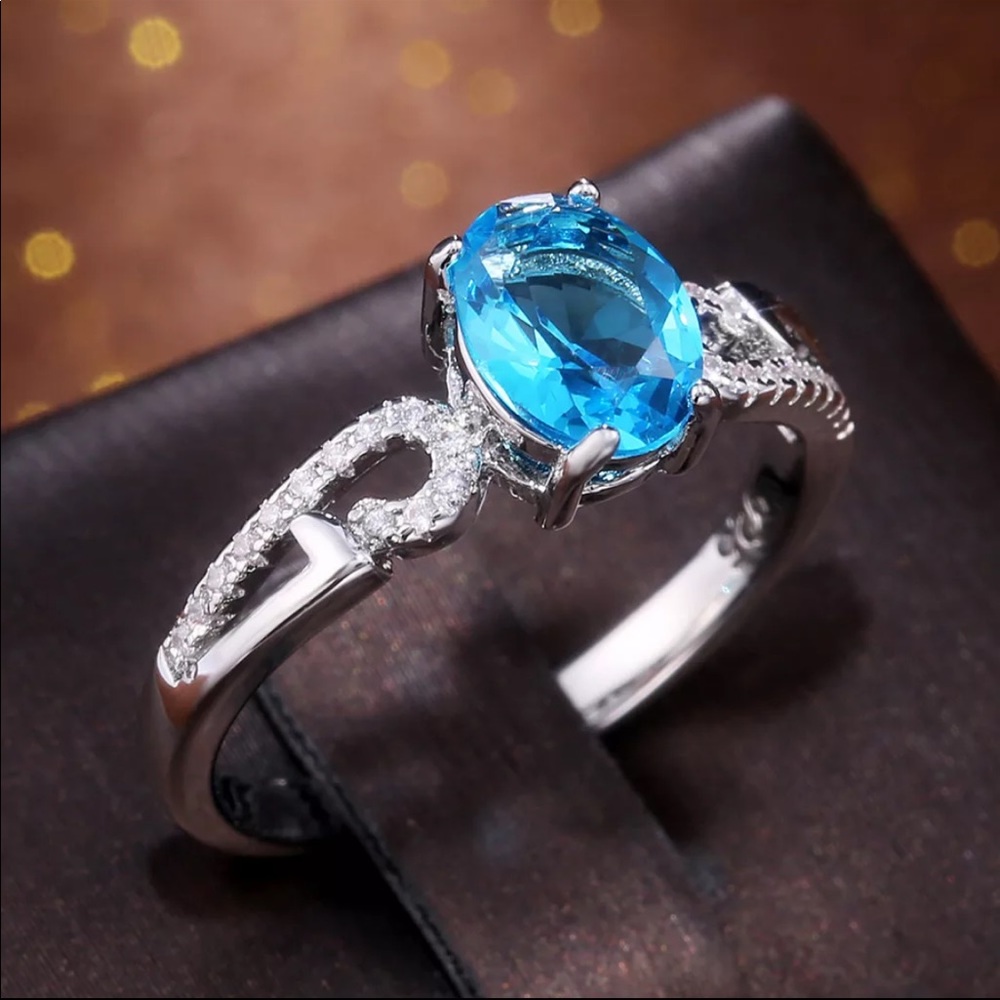 New Women’s 925 Silver Sapphire Oval cut Ring - Picture 2 of 6
